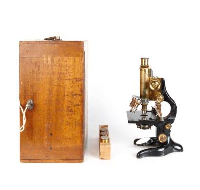 A Mahogany Cased 'Charles Perry' Black Lacquer and Gilt Brass Microscope