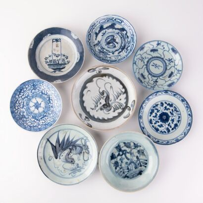 A group of eight Chinese blue and white plates