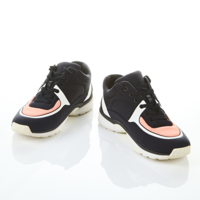 Chanel, Black Fabric CC Low Top Sneakers, Size 39