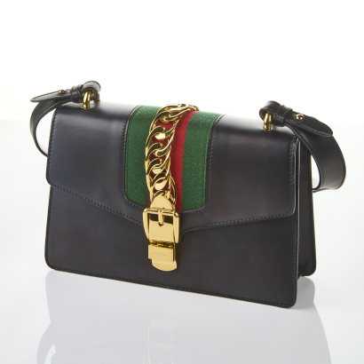 Gucci Sylvie Black Leather Web Bag