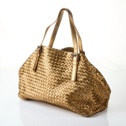 Bottega Veneta Gold Intrecciato Cesta Tote Bag