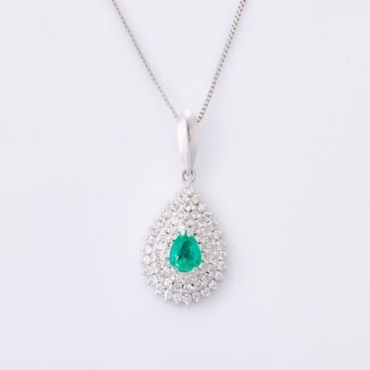 Platinum, Modern, .25ct Emerald / .41ct Diamond Pendant on 45cm Box Chain