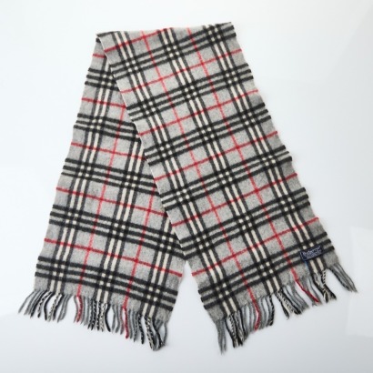 Burberry Grey Checker 100% Cashmere Scarf