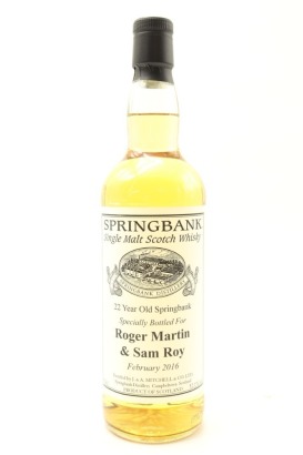 (1) Springbank 22 Year Old Specially Bottled For Roger Martin & Sam Roy Single Malt Scotch Whisky, 52.1% ABV (GB)