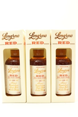 (3) Longrow 'Red' Limited Edition Malbec Cask Matured Peated 10 Year Old Single Malt Scotch Whisky, 2020 bottling, 52.5% ABV (GB)