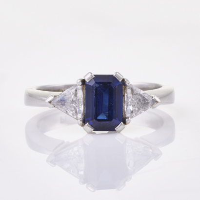 Platinum, Modern, 1.31ct Sapphire / .50ct Diamond Ring