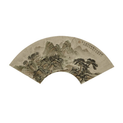 A Chinese Painting of Landscape on Fan (Jin Cheng Mark)