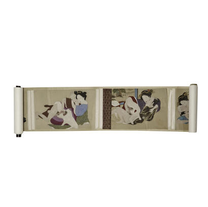 Japanese Meiji Period Shunga Paintings on Silk (12pcs on scroll)