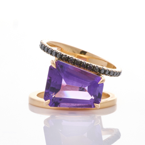 14ct Yellow Gold, Selin Kent, 6.00ct Amethyst / Black Diamond Pera Ring