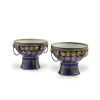 A Pair of Chinese Late Qing Dynasty Blue Glazed Gilt Stem Bowl (Da Qing Guang Xu Nian Zhi Mark)