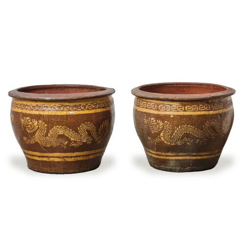 A Pair of Chinese Ceramic Flower Pot engraved dragons