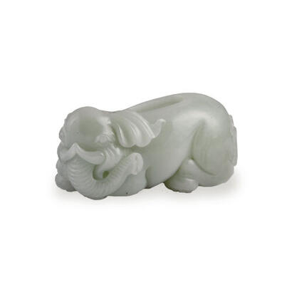 A Chinese White Jade Caving Elephant