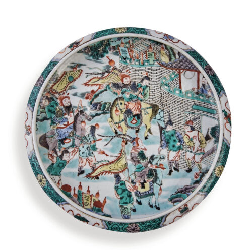 An Early 19th Century Famille Verte Washer decorated with war scene (Qing Dynasty Kangxi Mark)