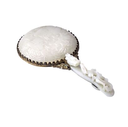 A Chinese Qing Dynasty White Jade Mounted Silver Hand Mirror