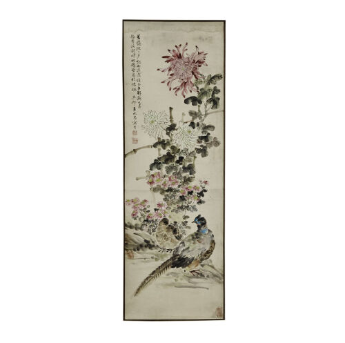 A Chinese Painting of Flower and Bird on scroll (Wu Jun Wang Yongchang Mark)