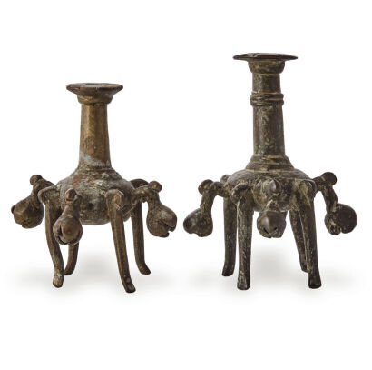 A Pair of 19th Century Indian Candleholder decorated with copper bells