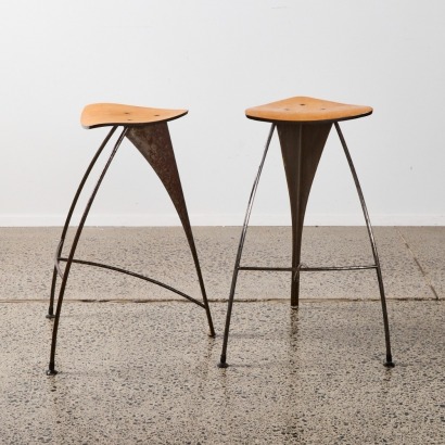 A Pair of Crisp Gary Hunt Bar Stools by Brilliant Studio