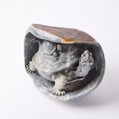 A Large Carved Hard-Stone Tortoise Figure Group
