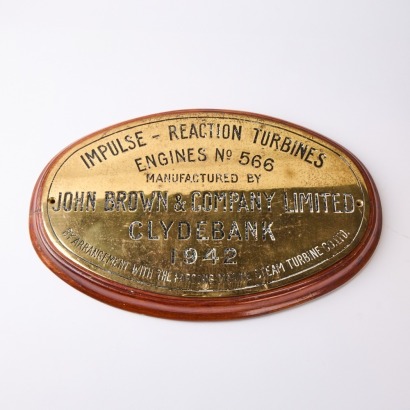 A Vintage Brass Steam Engine Plaque by John Brown