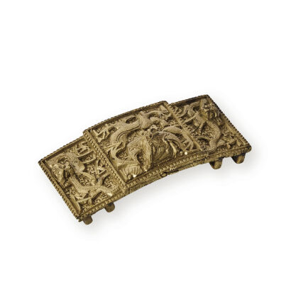 A Chinese Qing Dynasty Gilt Bronze Buckle with carved dragon