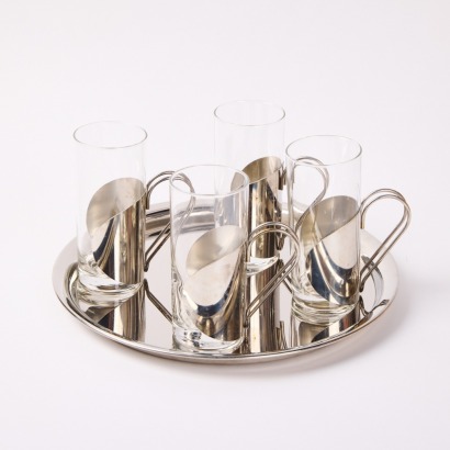 A Vintage Boxed Danish Steel House Irish Coffee Set With Tray