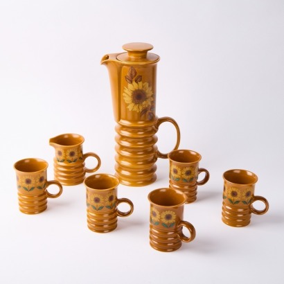 A Seven Piece Calton Ware Sunflower Coffee Set