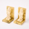 A Pair Of Handcarved Alabaster A Santini Italy Children Reading Writing Marble Bookends - 2