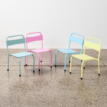 A Set Of Four Vintage Painted Kindergarten Chairs