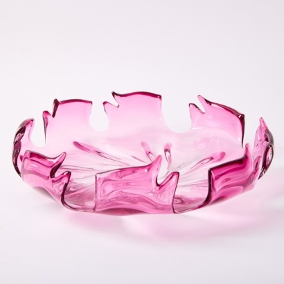 A Large Murano Pink Sweeping Glass Dish