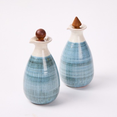 A Hanmer Pottery Vinegar And Oil Bottles Pair
