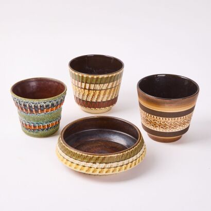 A Set of Four Of West Germany Handpainted Pots