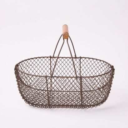 A Wire Wood Handled Egg Basket