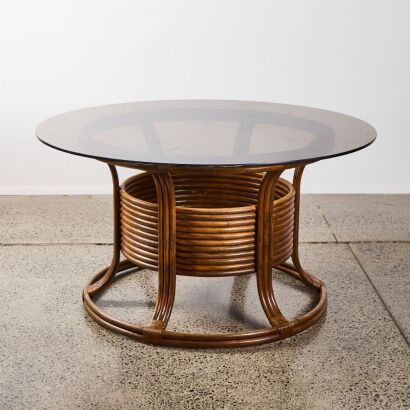 A Designer Cane & Glass Dining Table from Space Furniture