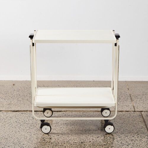 A FRZ West German White Enamel Folding Trolley