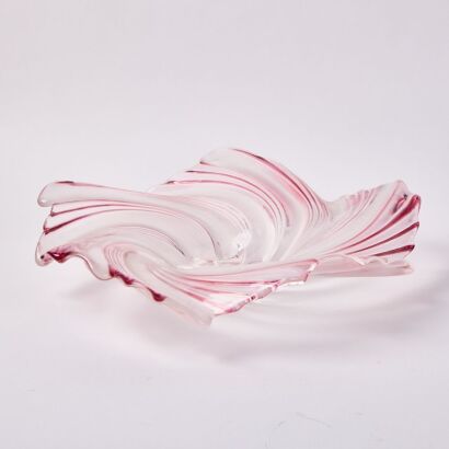 A Pink & Frosted White Glass Swirl Bowl