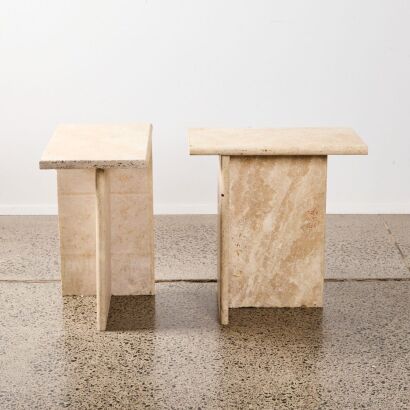 A Pair Of Natural Stone Taverntine Bedside Tables