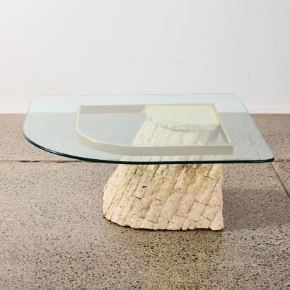 A Glass Brass And Stone Coffee Table