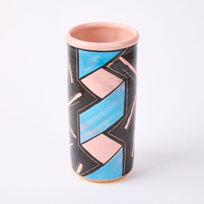 A Warren Tippett Cylindrical Geometric Patterned Vase, Dated 1984