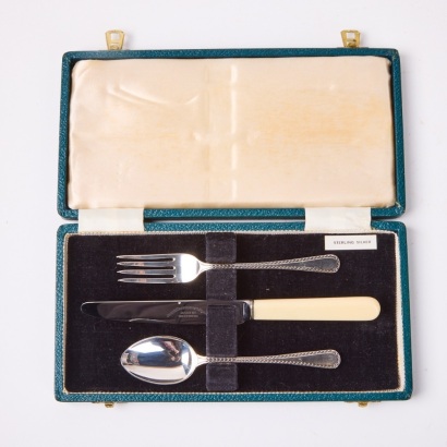 A Sterling Silver Fork, Spoon and Knife Set