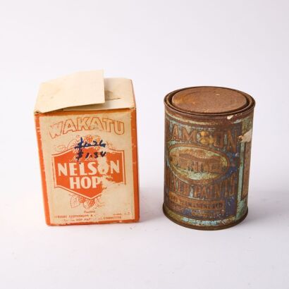 A Vintage Sealed Samson Paint Can with Vintage opened Wakatu Nelson Hops
