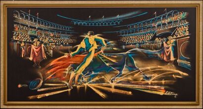 A Framed Modernist Bull and Matador Print