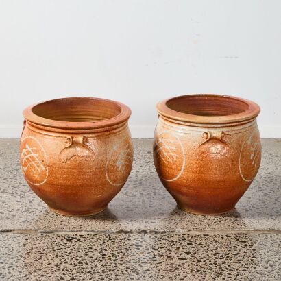 A Pair of Large Toby Stafford Shino Glazed Planters