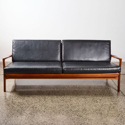 A Black Leather Folding Sofa Daybed by Airest