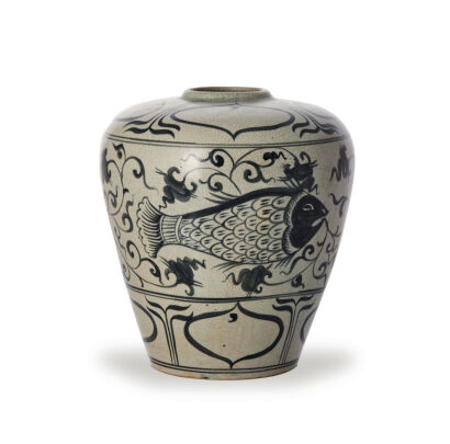 A Korean Blue and White Big Jar with fish pattern