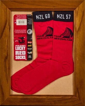 A Framed Pair of Sir Peter Blakes Lucky Red Socks