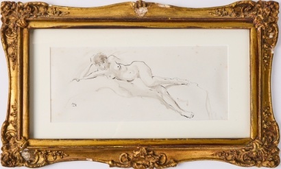 Vintage French Nude Ink Painting