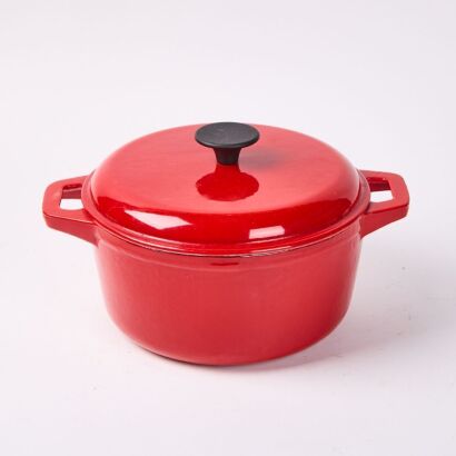 A Cast Iron Casserole Dish Red