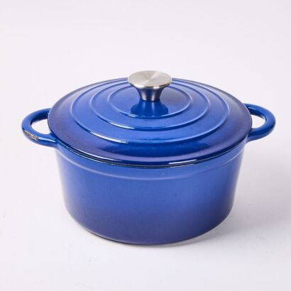 A Cast Iron Casserole Dish Blue