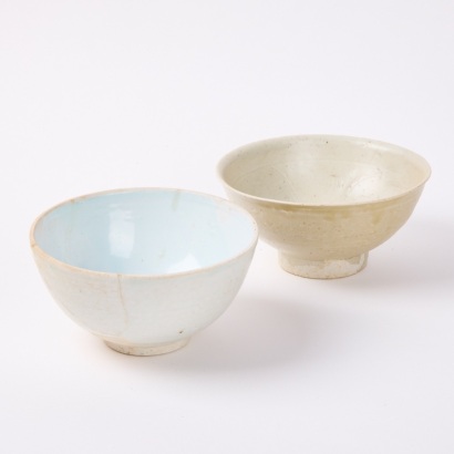 Two Chinese Yuan or Ming dynasty white glazed bowls