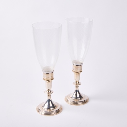 A Pair of Vintage Sterling Hurricane Candle Holders
